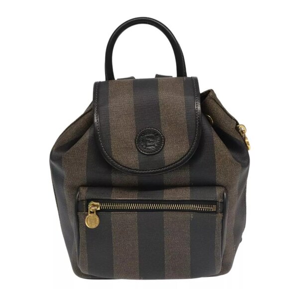 FENDI Pecan Canvas Backpack Brown Black gold Auth - Picture 5 of 16
